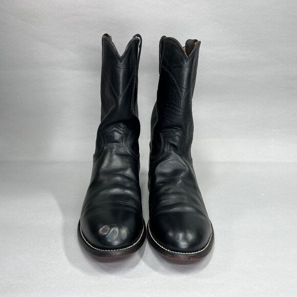 Justin Men's Size 10D Jackson Black Leather 10" Roper Cowboy Boots - Picture 2 of 12